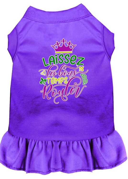 Laissez Les Bons Temps Rouler Screen Print Mardi Gras Dog Dress Purple XL